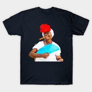 Cuban Woman With Cigar, Any Colour Background T-Shirt